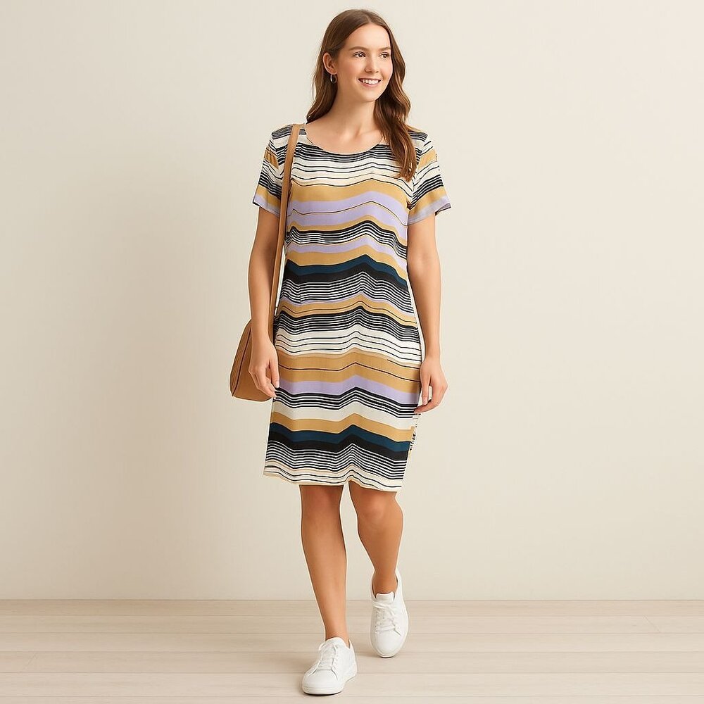 Striped Flutter Sleeve Shift Dress By Ile New York Size 18 Casual Retro Inspired